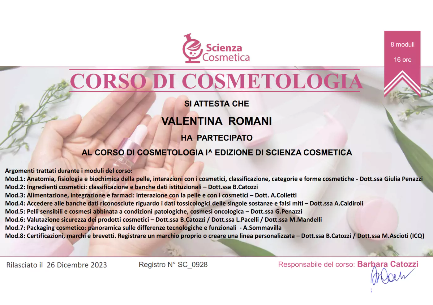 ATTESTATO IN COSMETOLOGIA 1