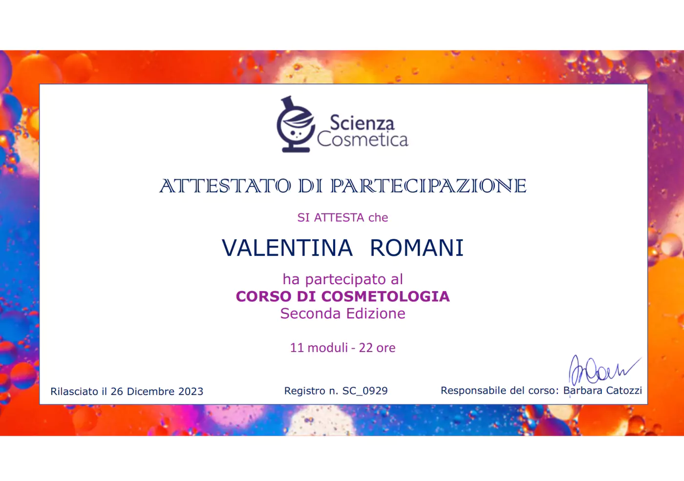 ATTESTATO IN COSMETOLOGIA 2