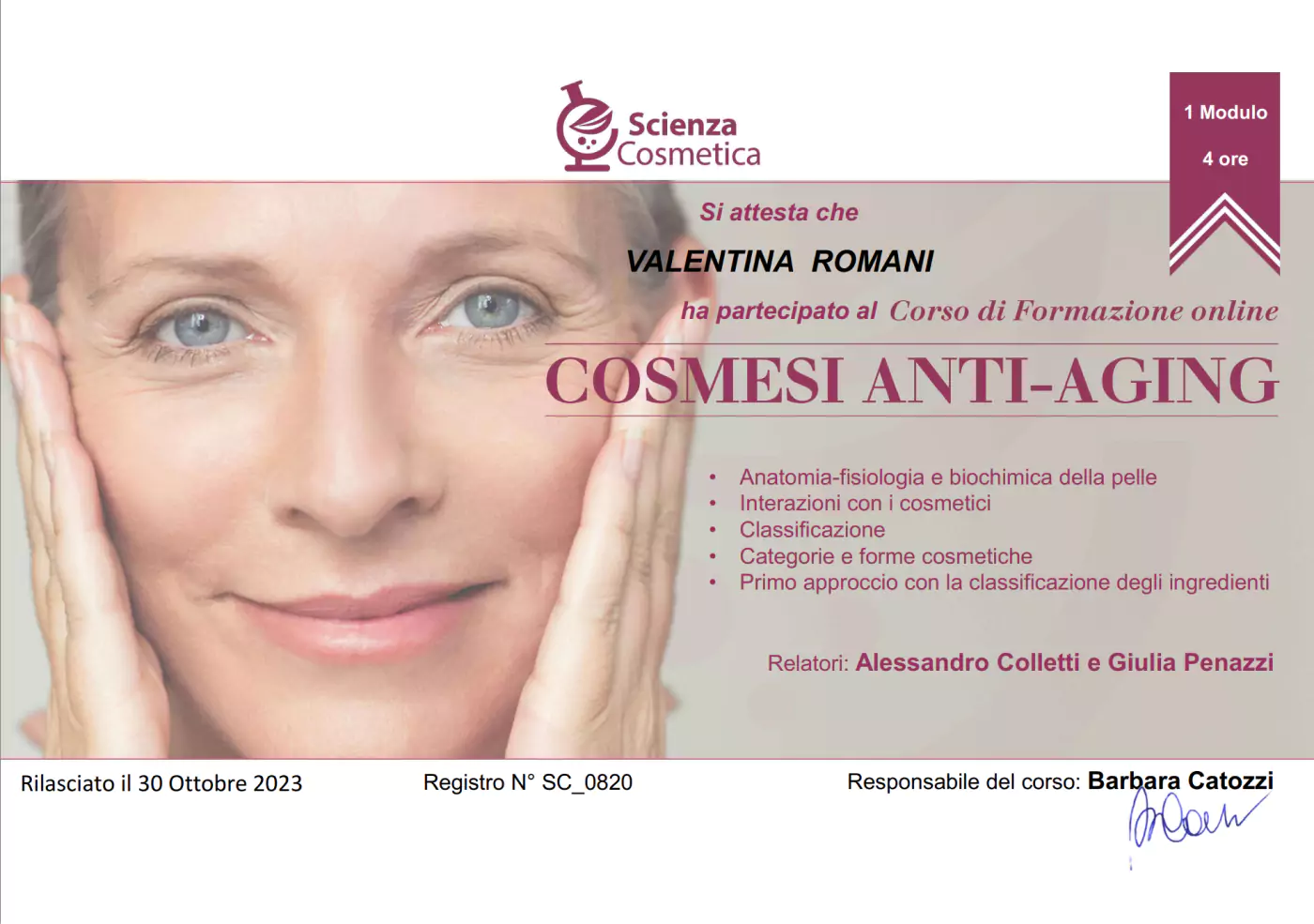 ATTESTATO IN COSMESI ANTIAGE