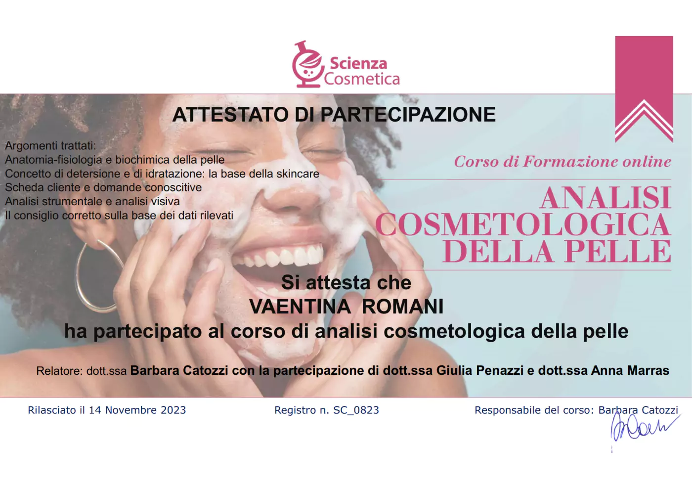ATTESTATO IN ANALISI COSMETOLOGICA DELLA PELLE