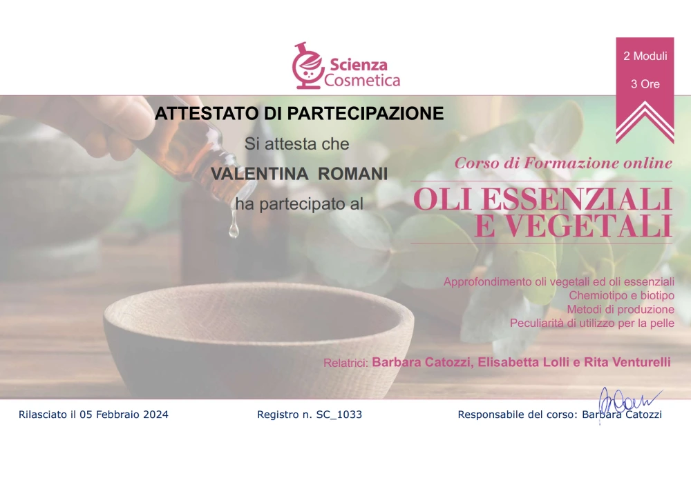 ATTESTATO IN OLI VEGETALI ED ESSENZIALI